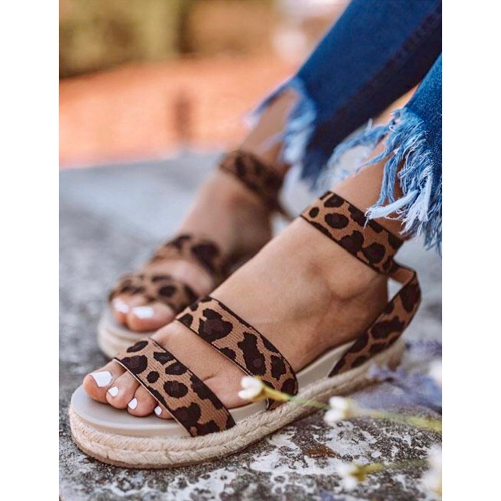 Cheetah Leopard Elastic Espadrilles Trim Sandals - Picture 3 of 5